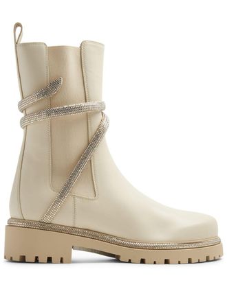 Rene Caovilla crystal-embellished leather boots - Neutrals