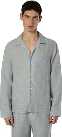Onia Linen Home Long Sleeve Camp Shirt in Deep Navy/white at Nordstrom, Size Xx-Large