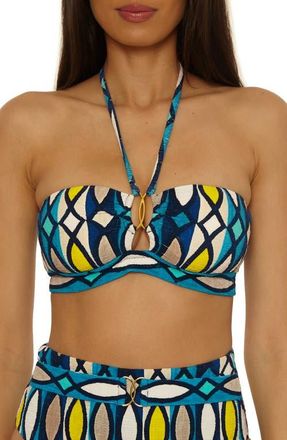 Trina Turk Paros Belted High Waist Bikini Bottoms in Blue Multi at Nordstrom, Size 12