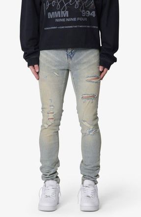 mnml Shredded Skinny Denim Jeans in Blue at Nordstrom, Size 34