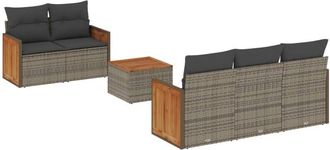 vidaXL Set De Muebles De Jard&iacute;n 6 Pzas Y Cojines Rat&aacute;n Sint&eacute;tico Gris Vidaxl