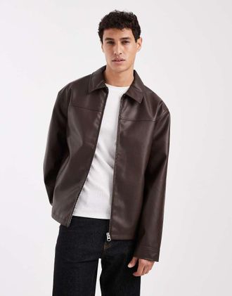 Asos Giacca harrington in pelle sintetica marrone