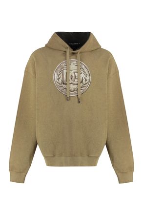 Dolce & Gabbana Mens Logo Print Hoodie - Sage Green Cotton - Size Medium