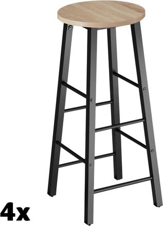 TecTake 4 taburetes altos industriales de acero, altura 72,5cm, madera clara