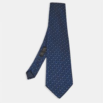 Lanvin Navy Blue Patterned Silk & Cotton Traditional Tie