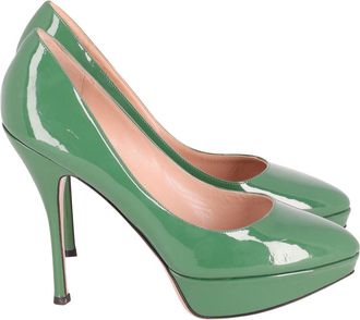 Mario Valentino Valentino Platform Pumps in Green Patent Leather