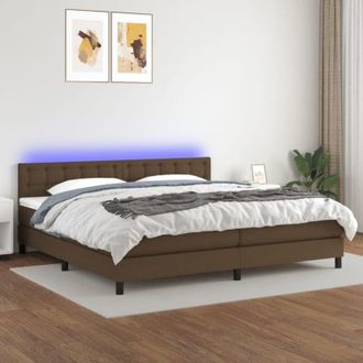 vidaXL Cama Box Spring Colch&oacute;n Luces Led Tela Marr&oacute;n Oscuro 200x200 Cm Vidaxl