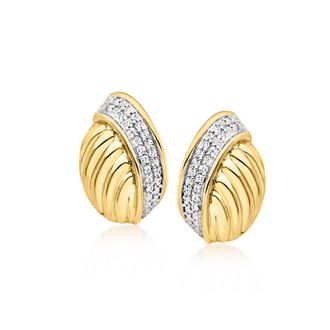 Ross-Simons Diamond Oval Knot Earrings in 18kt Gold Over Sterling