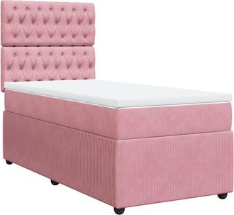vidaXL Cama Box Spring Con Colch&oacute;n Terciopelo Rosa 100x200 Cm Vidaxl