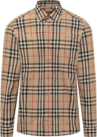 Burberry Caxtan Long Sleeve Shirt - Heren - Casual Overhemden - Beige - M - Katoen - Overhemden