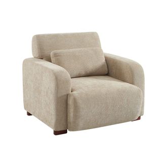 Sweeek Sill&oacute;n de tela con patas de madera de hevea, beige