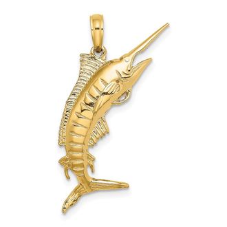 Diamond2Deal 14k Yellow Gold 3-D Polished BLUE MARLIN Charm