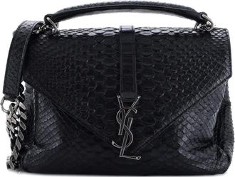 Saint Laurent Classic Monogram College Bag Python Embossed Leather Medium satchel - Zwart