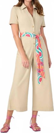 Trina Turk Jadore V-Neck Jumpsuit In Biarritz Beige