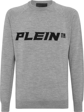 Philipp Plein Wool Pullover Round Neck - Heren - Ronde hals truien - Grijs - 2XL - Wol - Truien & Vesten