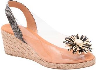 André Assous Slingback Espadrille Peep Toe Wedge Sandal in Natural/Black at Nordstrom, Size 10