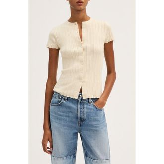 Madewell Cotton Blend Pointelle Short Sleeve Cardigan in Canvas at Nordstrom, Size Xx-Small