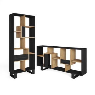 Skraut Home Librer&iacute;a efecto madera negro y roble 67x31x174cm con patas