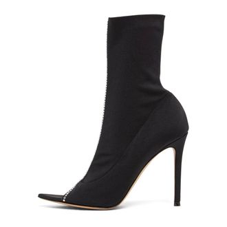 Gianvito Rossi Heeled Boots, female, Black, Size: 8 1/2 US Open Toe Booties in Satin with Crystals