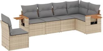 vidaXL Vidaxl - Juego De Sof&aacute;s Jard&iacute;n Con Cojines 6 Pzas Rat&aacute;n Sint&eacute;tico Beige