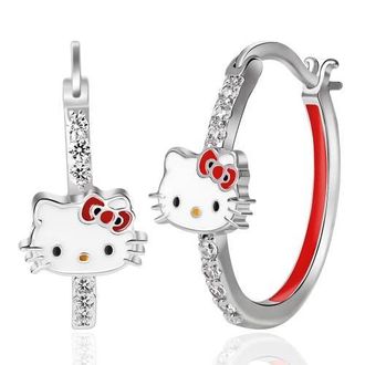 Hello Kitty Cubic Zirconia and Enamel Hoop Earrings in Silver at Nordstrom