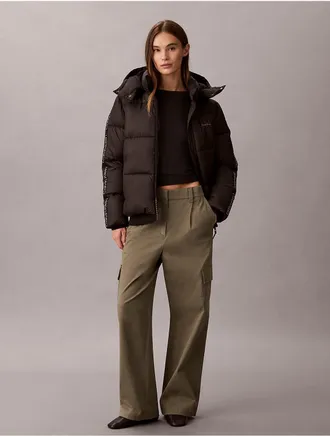 Calvin Klein Womens Logo Tape Puffer Jacket - Black - XS