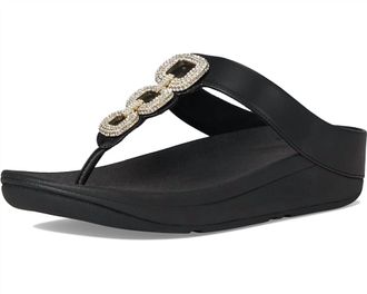FitFlop Womens Fino Crystal-Chain Leather Toe-Post Sandals In Black