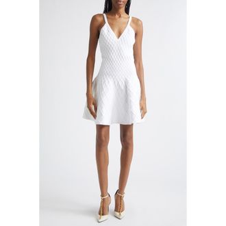 Balmain Diamond Jacquard Mini Sweater Dress in 0Fa White at Nordstrom, Size 10 Us