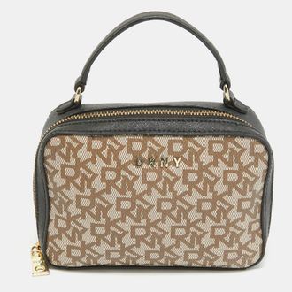 DKNY Dkny Black/beige Monogram Coated Canvas And Leather Zip Top Handle Bag