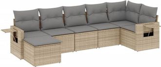 vidaXL Vidaxl - Set Sof&aacute;s De Jard&iacute;n 7 Piezas Y Cojines Rat&aacute;n Sint&eacute;tico Beige