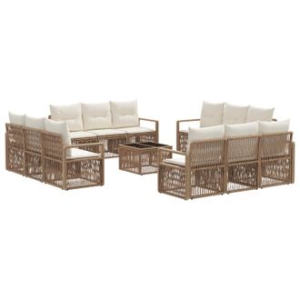 vidaXL Conjunto De Sof&aacute;s De Jard&iacute;n 13 Pcs Beige Rat&aacute;n Sint&eacute;tico Vidaxl