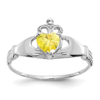 Diamond2Deal 14k White Gold Yellow Cubic Zirconia Claddagh Heart Ring