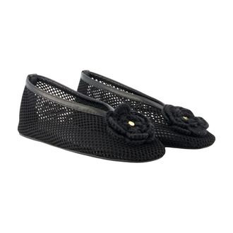 Ganni Womens Jenny Flower Flat Black Synthetic