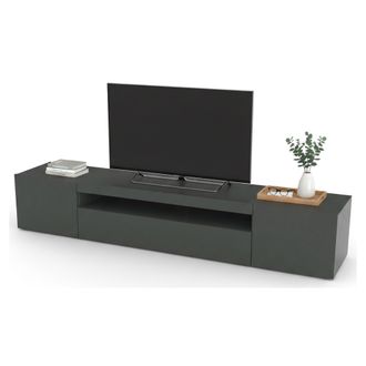 Dmora Dmora - Mueble Para Tv Para Sal&oacute;n, Made In Italy, Mueble Para Tv Con 3 Puertas Y Estantes, Cm 200x40h37, Color Antracita Brillante, Con Embalaje Refor
