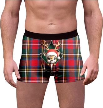 Generic Christmas Plaid Underwear Boxers for Men 3D Graphic Print Funny Hipster Briefs Comfy Soft Sleepwear Shorts Xmas Breathable Stretchy Trunks Elastic Wai