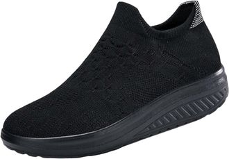 Generic Womens Walking Sock Shoes Elastic Knitted Loafers Fashion Lightweight Slip on Breathable Yoga Sneakers Round Toe Orthopedic Shoes Black