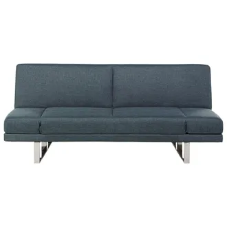 Beliani Beliani - Sof&aacute; Cama Tapizado En Tela Gris Azulado Mecanismo Click Clack 4 Plazas Reposabrazos Ajustables York