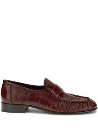 The Row Soft penny leather loafers - women - Eel Skin/Bos Taurus/Calf Leather/Calf Leather - 41 - Brown
