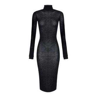 Elisabetta Franchi Gebreide Jurk met Openwerk - Dames - Feestkleedjes - Zwart - L - Kleedjes