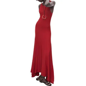 Mango Asymmetric Sleeveless Knit Maxi Dress in Red at Nordstrom Rack, Size 2