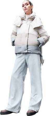 Moorer Womens Colorblock Puffer Jacket With Scarf, Size 40