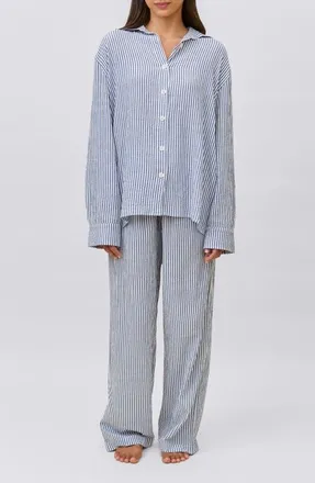 Papinelle Sleepwear Sabine Stripe Seersucker Pajamas in Navy Stripe at Nordstrom, Size X-Large
