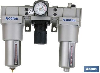 cofan Cofan - Filtro Regulador+lubricante 1/2, Regulador Decantador Y Lubricador De Instalaciones Neum&aacute;ticas De Hasta 4000 Litros De Caudal De Consumo. Vari
