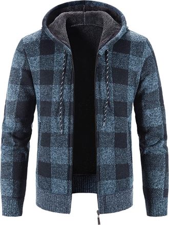 Generic Mens Zip Up Knitted Cardigan Mens Chunky Knitted Sweater Cardigan Thick Knitted Zipper Pattern Cardigan Sweater Full Zip Front Stand Collar Classic Kn