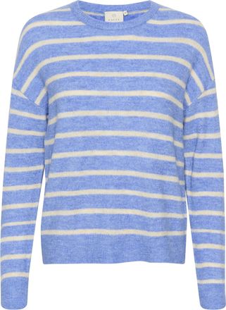 Kaffe Womens Pullover Round Neck Regular Fit Long Sleeves Hip Length, Blue Melange/Beige Stripe, S
