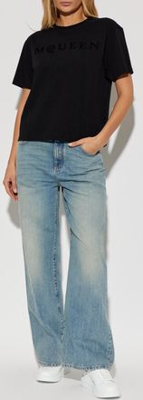 Alexander McQueen T-shirt With A Logo And A Velvety Finish, Womens, Black