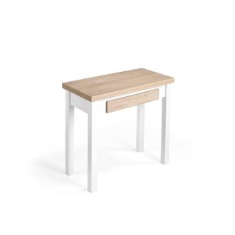 HERDASA Mesa cocina extensible de melamina y metal roble-blanco l40/80 cm