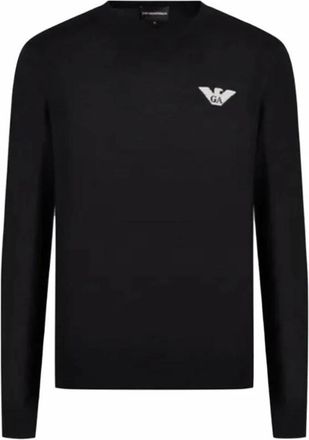 Armani Contrast Logo Wollen Trui - Heren - Sweatshirts - Zwart - L - Wol - Hoodies & sweatvesten