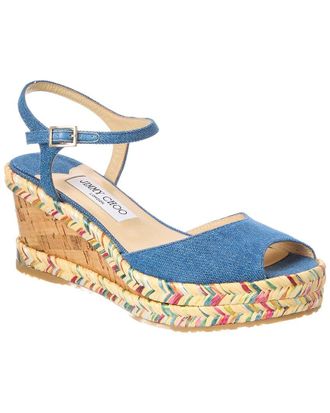 Jimmy Choo London Denim & Leather Wedge Sandal
