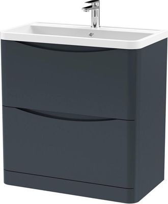 Nuie Nuie Lunar Satin Soft Black 800mm 2 Drawer Vanity Unit and Polymarble Basin - LUN1403
